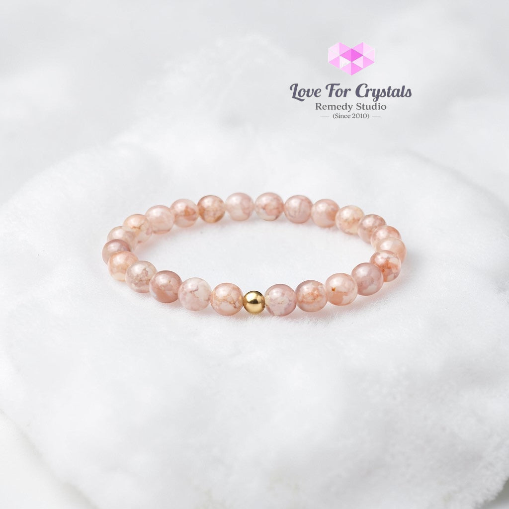 Sakura Flower Agate New Beginnings 6mm Bracelet with 14k gold filled bead Bracelets & Bangles