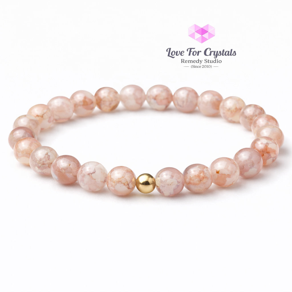 Sakura Flower Agate New Beginnings 6mm Bracelet with 14k gold filled bead Bracelets & Bangles
