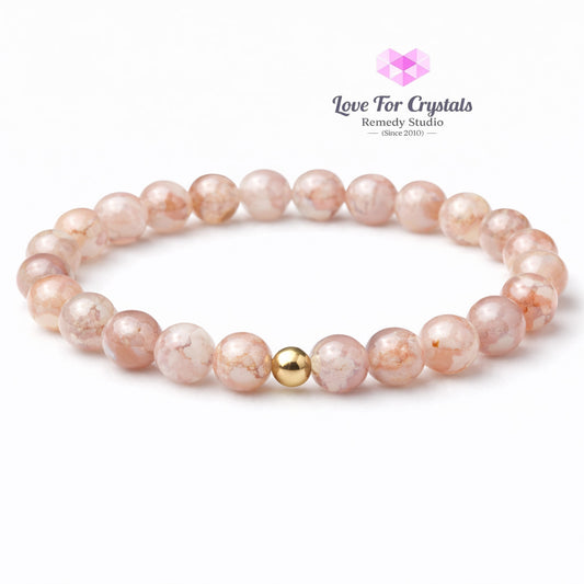 Sakura Flower Agate New Beginnings 6mm Bracelet with 14k gold filled bead Bracelets & Bangles