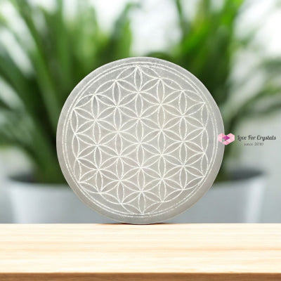 Selenite 10cm Flower of Life Charger with stand (Peru) Pre-coded activated 10cm Selenite