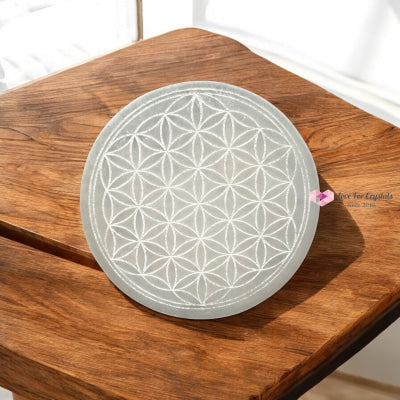 Selenite 10cm Flower of Life Charger with stand (Peru) Pre-coded activated 10cm Selenite