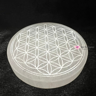 Selenite 10cm Flower of Life Charger with stand (Peru) Pre-coded activated 10cm Selenite