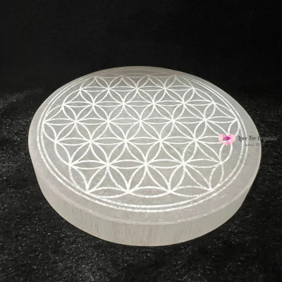 Selenite 10cm Flower of Life Charger with stand (Peru) Pre-coded activated 10cm Selenite