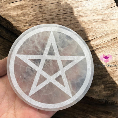 Selenite 10cm Pentagram Charger with stand (Peru) Pre-coded activated 10cm Selenite