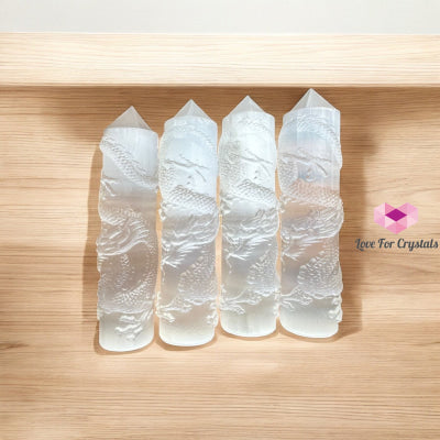 Selenite Dragon Tower (10cm) Morocco Light of the Ancients – Guardian of Clarity (Pre-coded Activated) 10 cm (random