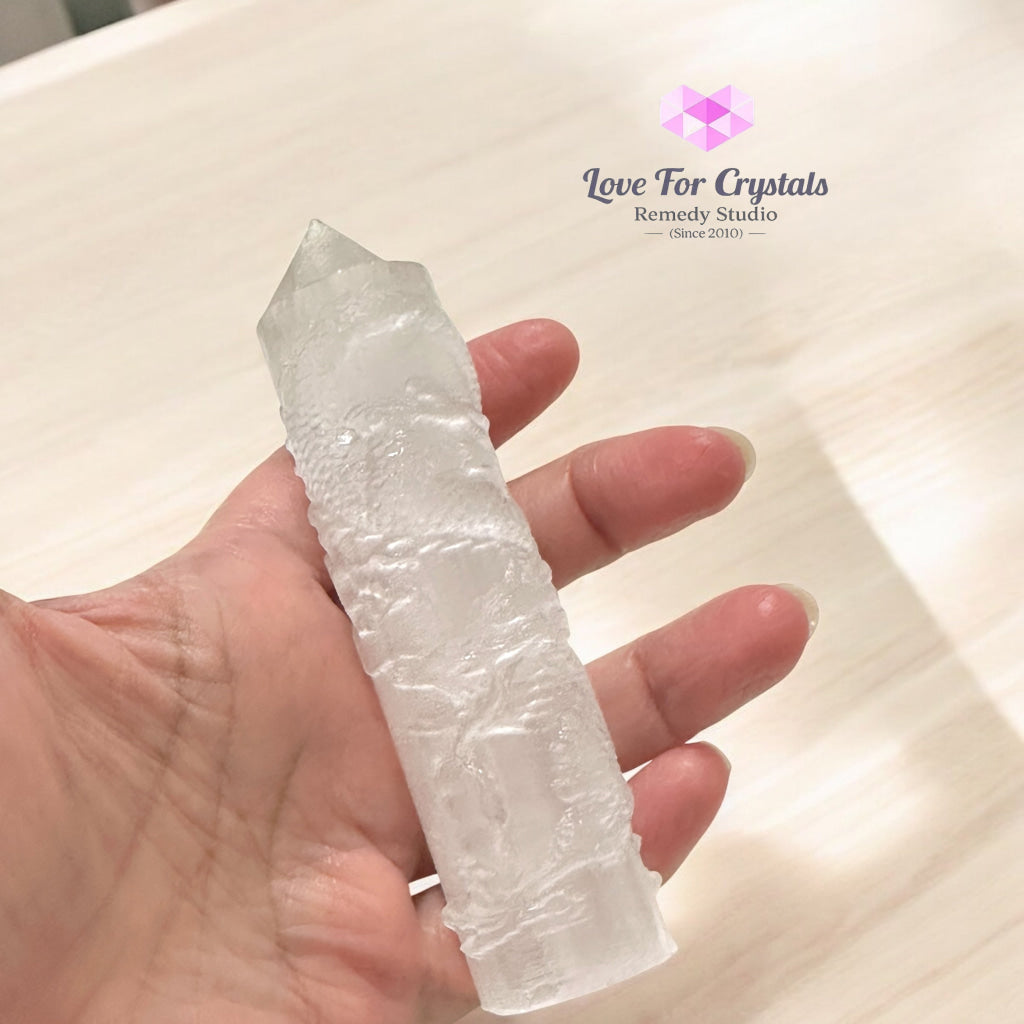 Selenite Dragon Tower (10cm) Morocco Light of the Ancients – Guardian of Clarity (Pre-coded Activated) 10 cm (random