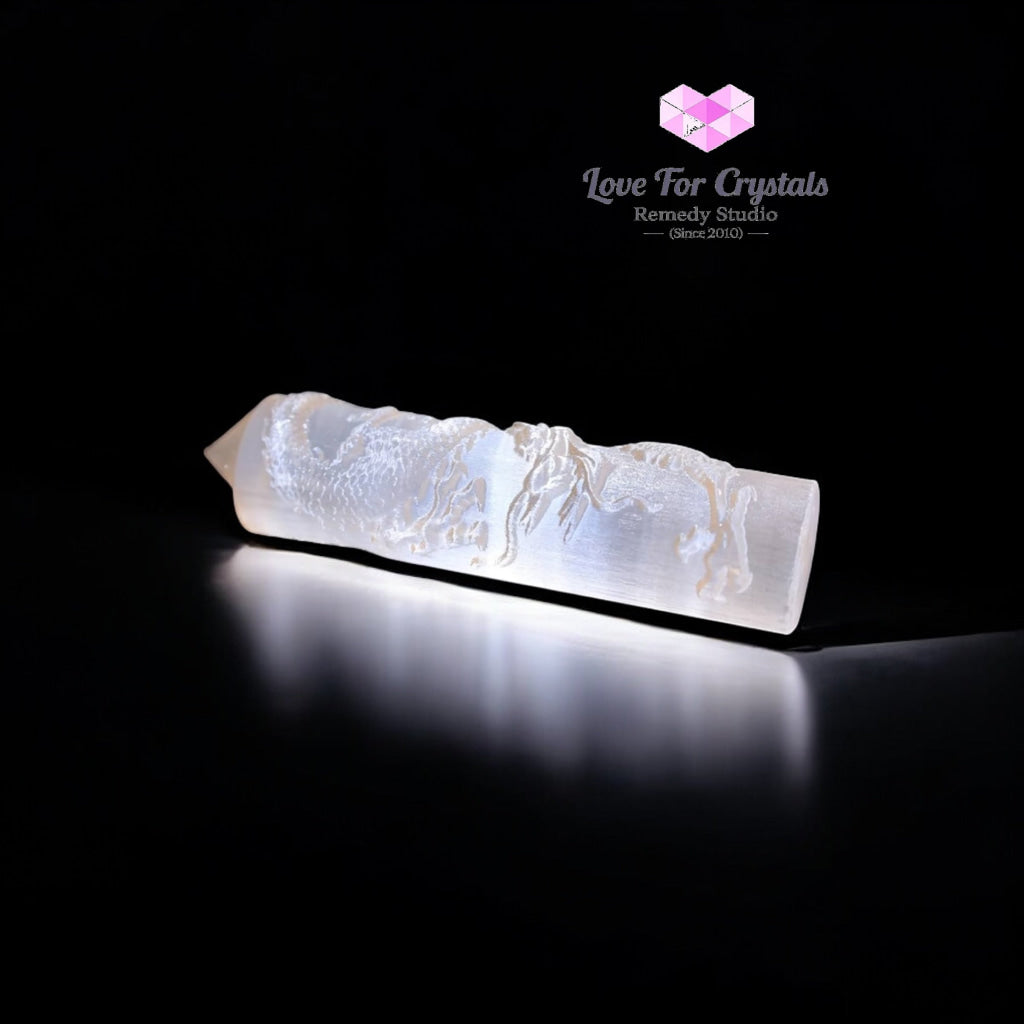 Selenite Dragon Tower (10cm) Morocco Light of the Ancients – Guardian of Clarity (Pre-coded Activated) 10 cm (random