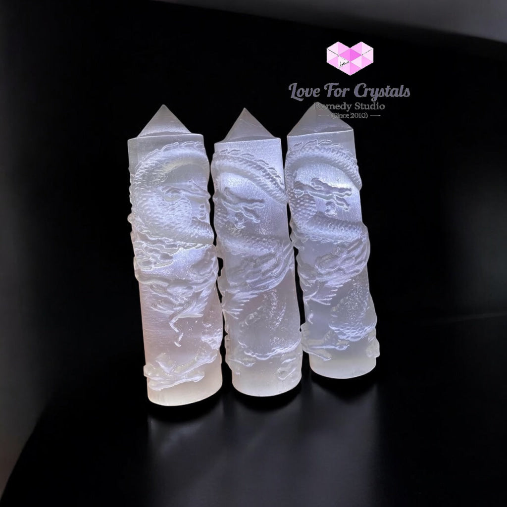 Selenite Dragon Tower (10cm) Morocco Light of the Ancients – Guardian of Clarity (Pre-coded Activated) 10 cm (random
