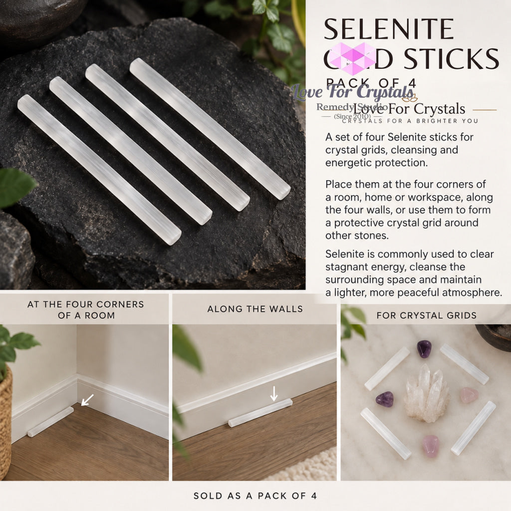 Selenite Grid Sticks – Pack of 4