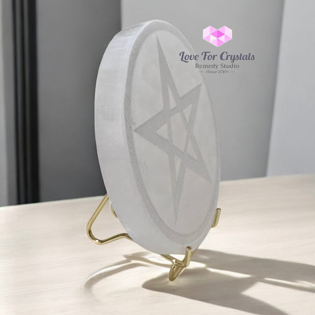 Selenite Pentagram Plate (Protection • Purification • Sacred Space)10cm - 10cm - Selenite