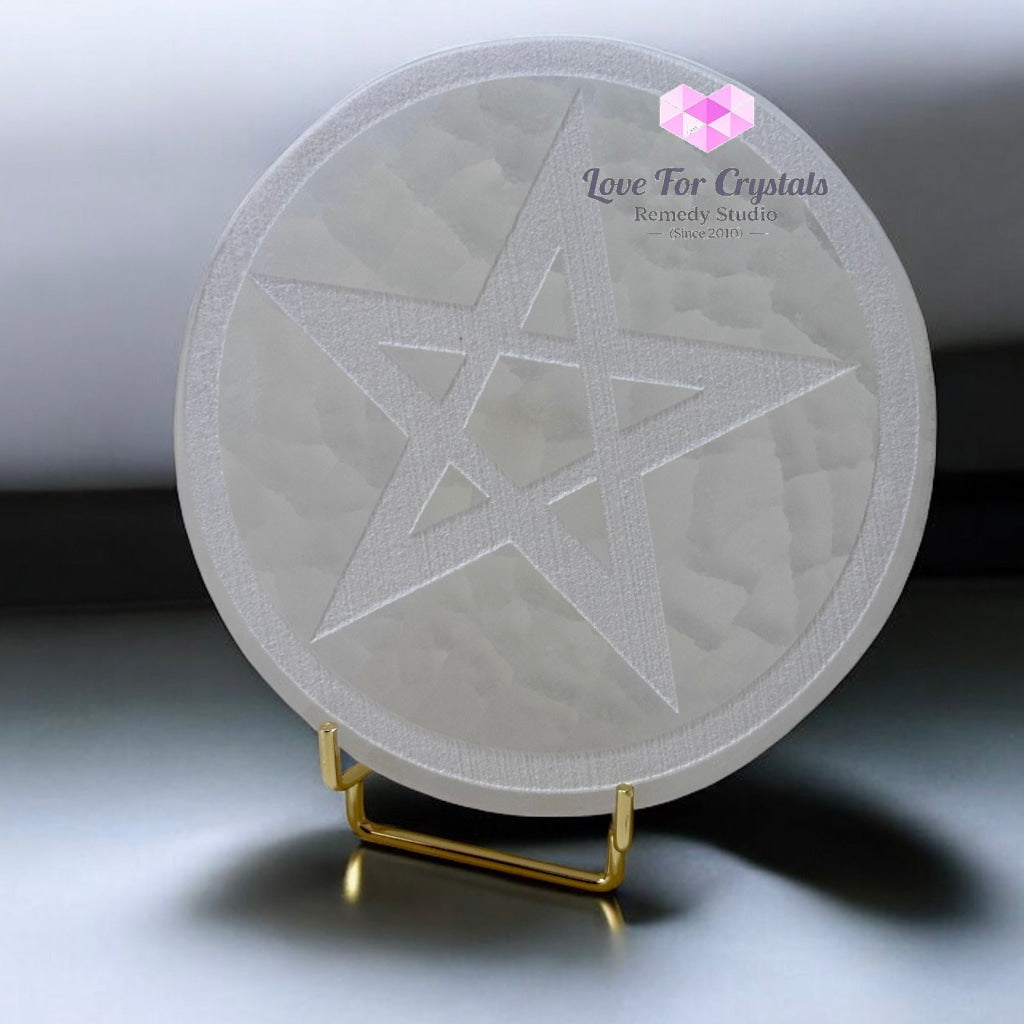 Selenite Pentagram Plate (Protection • Purification • Sacred Space)10cm - 10cm - Selenite