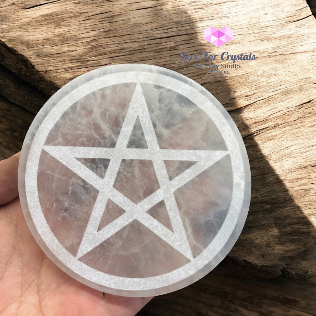 Selenite Pentagram Plate (Protection • Purification • Sacred Space)10cm - 10cm - Selenite