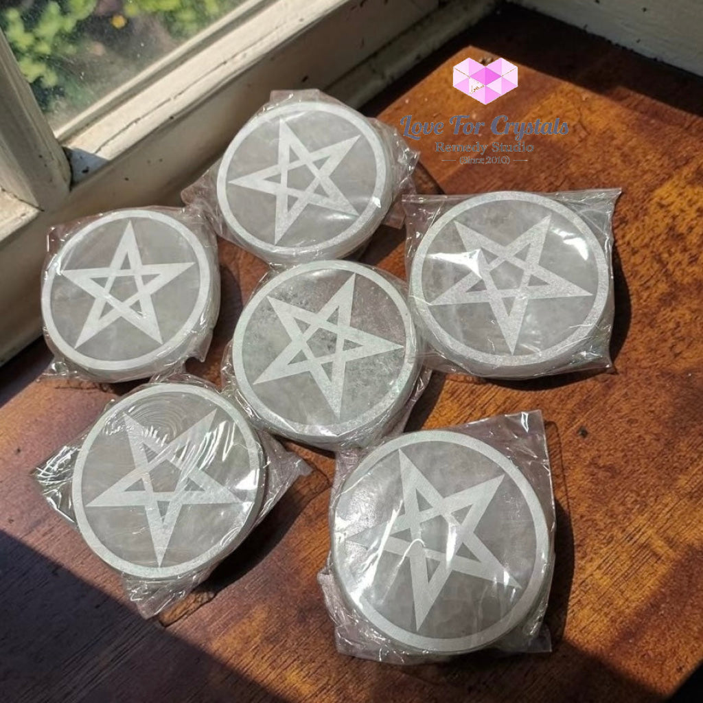 Selenite Pentagram Plate (Protection • Purification • Sacred Space)10cm - 10cm - Selenite