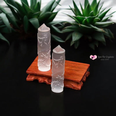 Selenite Phoenix Carved Tower 10cm (Pre-coded & Activated) Other Half of Selenite Dragon Tower 10cm Selenite