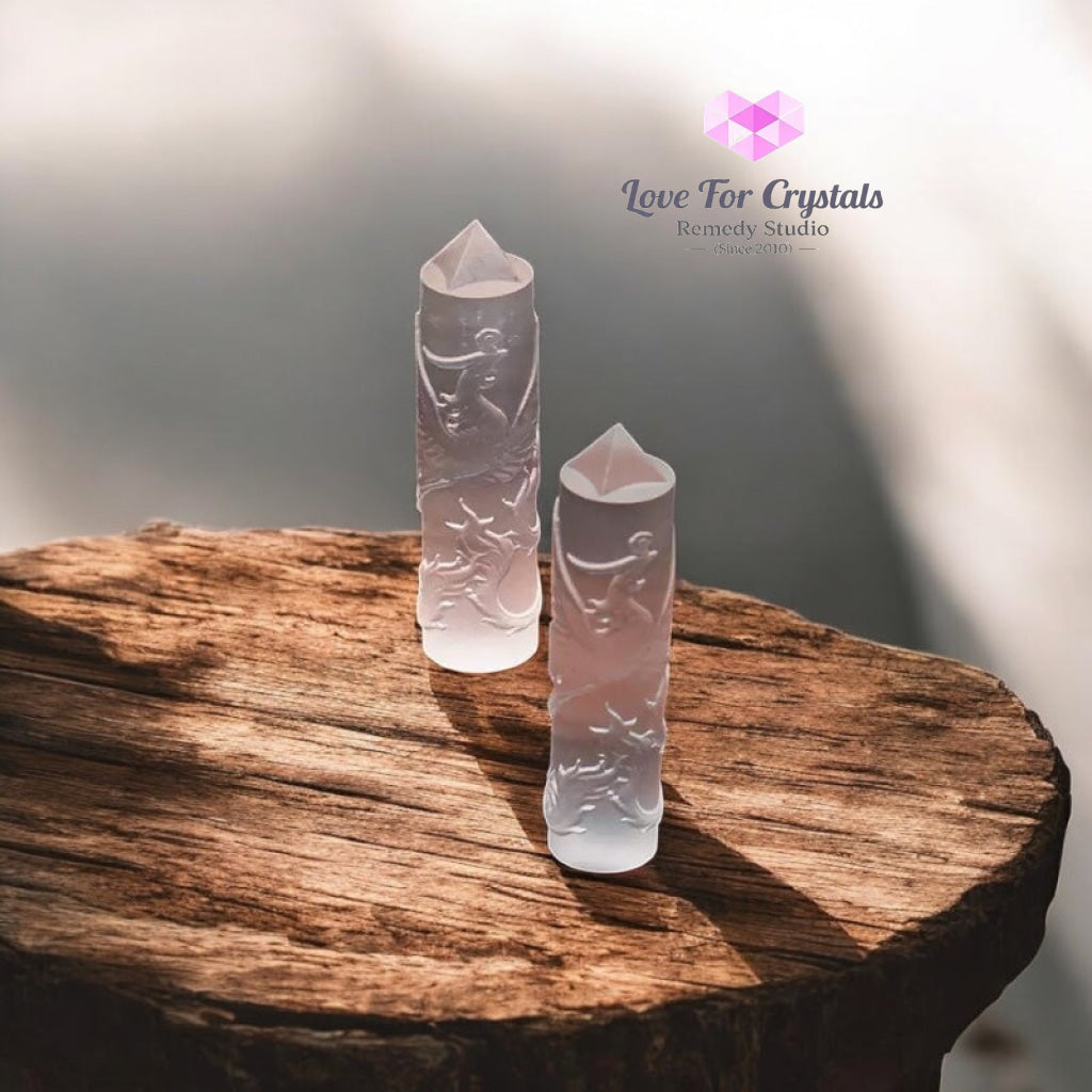 Selenite Phoenix Carved Tower 10cm (Pre-coded & Activated) Other Half of Selenite Dragon Tower 10cm Selenite
