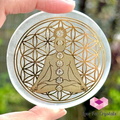 Selenite Sacred Geometry Charging/Cleansing Plate (60Mm) Chakra Polished Crystals