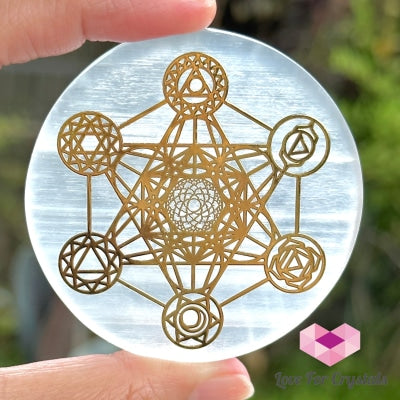 Selenite Sacred Geometry Charging/Cleansing Plate (60Mm) Metatrons Cube Polished Crystals