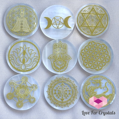 Selenite Sacred Geometry Charging/Cleansing Plate (60Mm) Polished Crystals