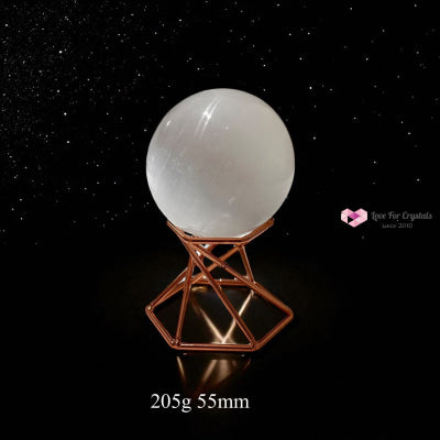 Selenite Sphere on Geometric Stand (Encoded & Blessed) 205g 55mm Selenite