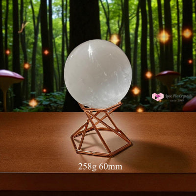 Selenite Sphere on Geometric Stand (Encoded & Blessed) 258g 60mm Selenite