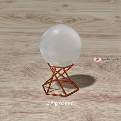 Selenite Sphere on Geometric Stand (Encoded & Blessed) 299g 65mm Selenite