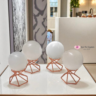 Selenite Sphere on Geometric Stand (Encoded & Blessed) Selenite