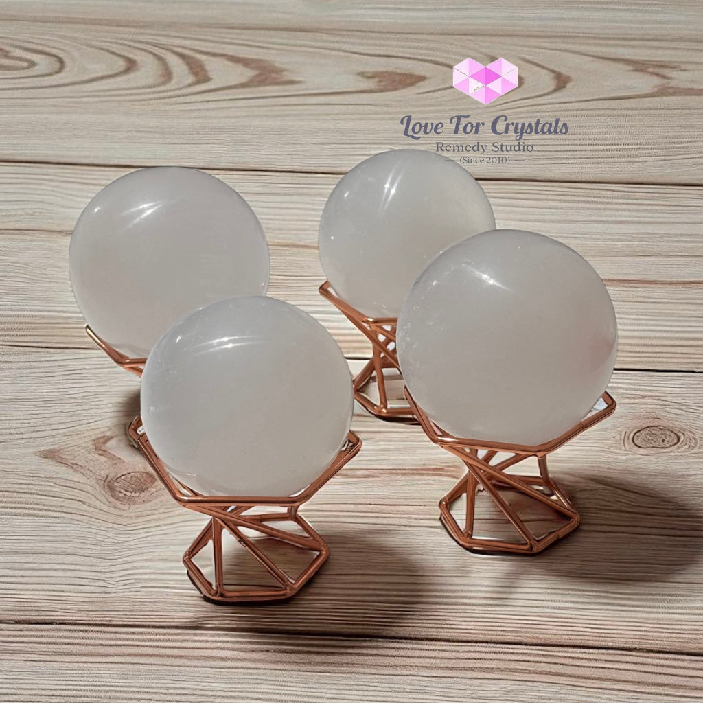 Selenite Sphere on Geometric Stand (Encoded & Blessed) Selenite