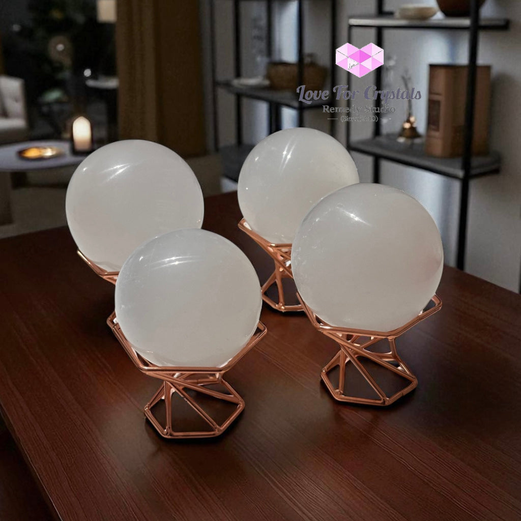 Selenite Sphere on Geometric Stand (Encoded & Blessed) Selenite