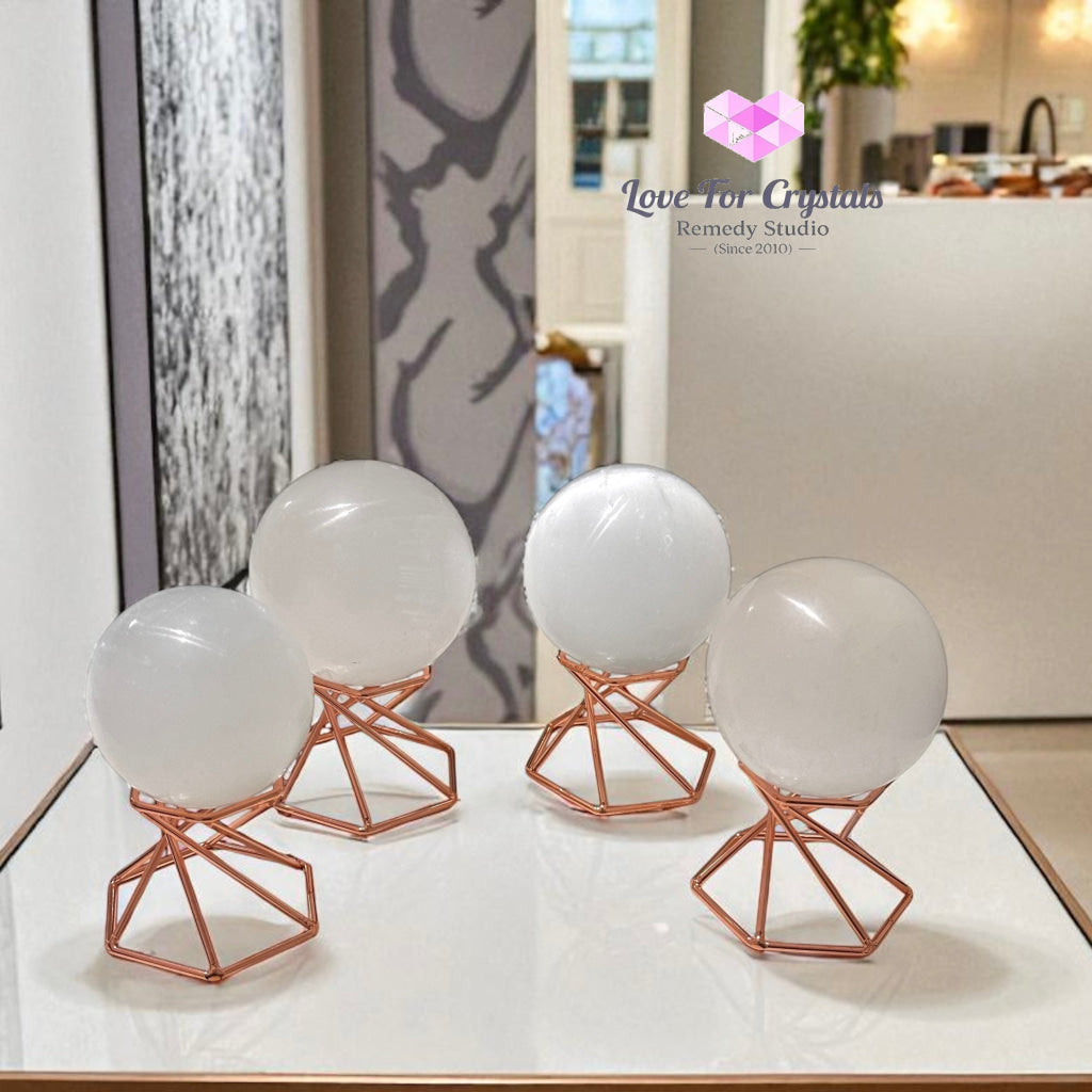 Selenite Sphere on Geometric Stand (Encoded & Blessed) Selenite
