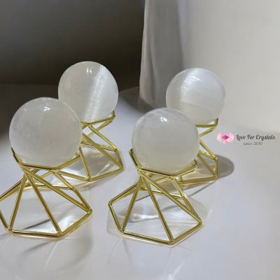 Selenite Sphere with Gold Stand 40mm (Purification – Light Transmission) Pre-coded & Activated 40mm (Random Piece)