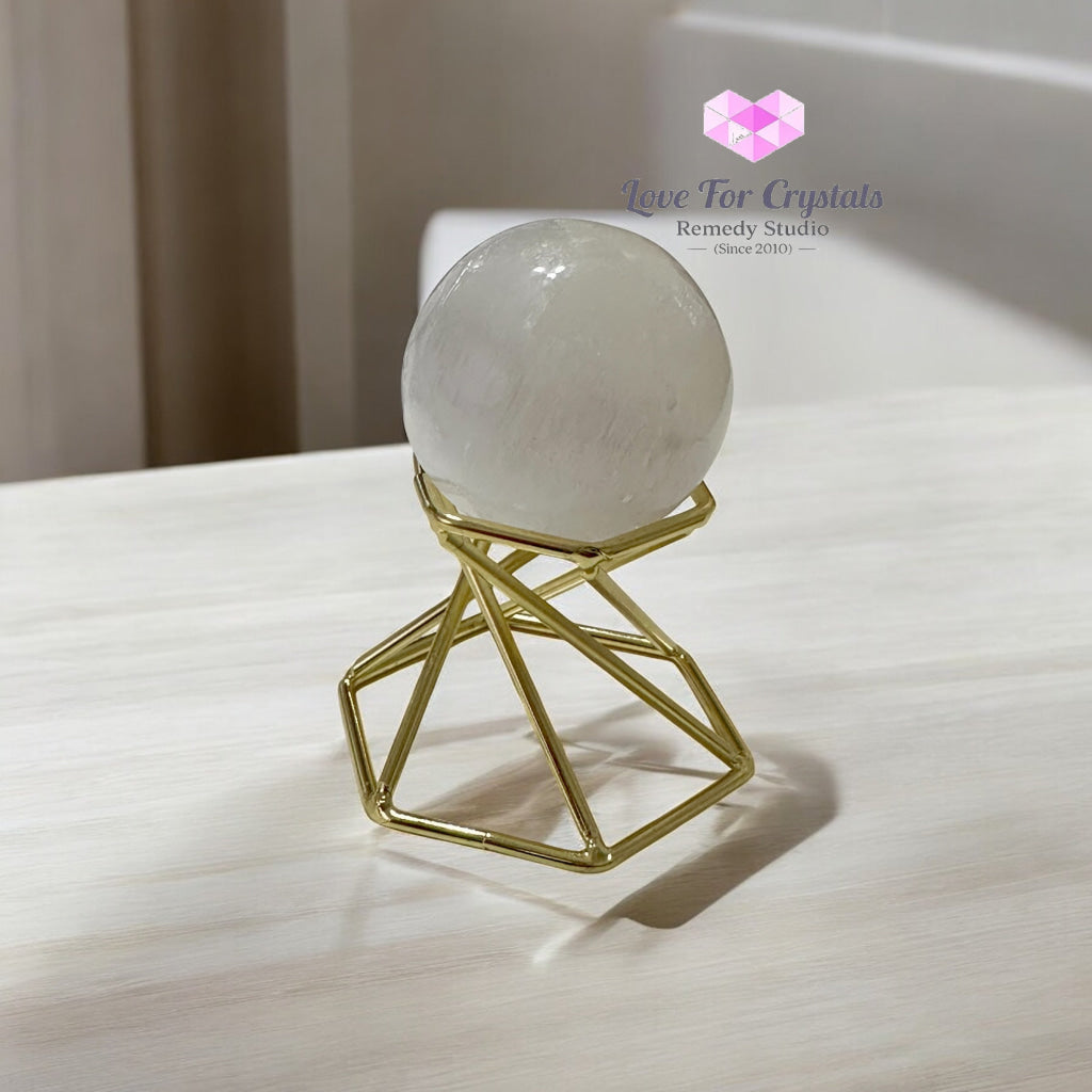 Selenite Sphere with Gold Stand 40mm (Purification – Light Transmission) Pre-coded & Activated 40mm (Random Piece)