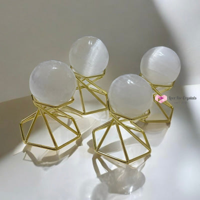 Selenite Sphere with Gold Stand 40mm (Purification – Light Transmission) Pre-coded & Activated 40mm (Random Piece)