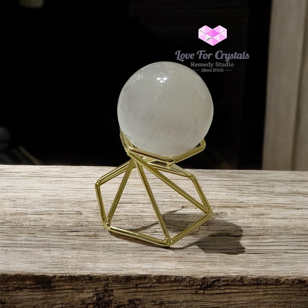 Selenite Sphere with Gold Stand 40mm (Purification – Light Transmission) Pre-coded & Activated 40mm (Random Piece)