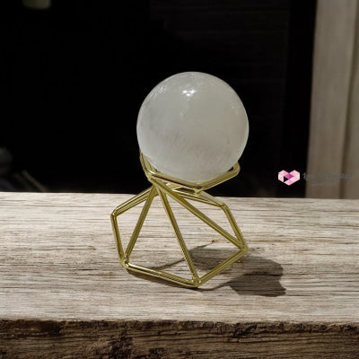 Selenite Sphere with Gold Stand 40mm (Purification – Light Transmission) Pre-coded & Activated 40mm (Random Piece)