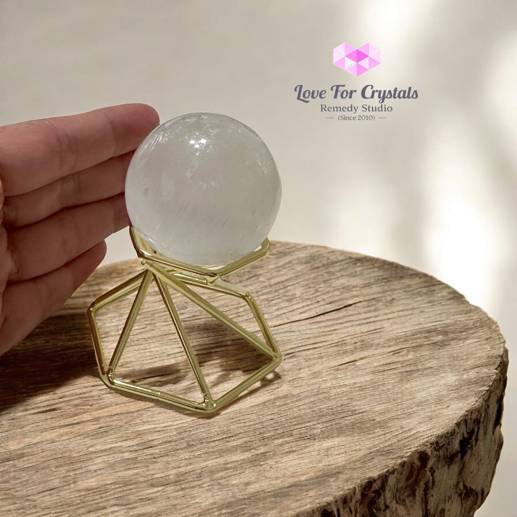 Selenite Sphere with Gold Stand 40mm (Purification – Light Transmission) Pre-coded & Activated 40mm (Random Piece)