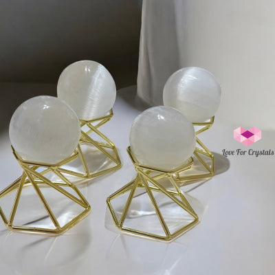 Selenite Sphere with Gold Stand 40mm (Purification – Light Transmission) Pre-coded & Activated 40mm (Random Piece)