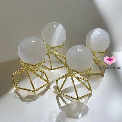 Selenite Sphere with Gold Stand 40mm (Purification – Light Transmission) Pre-coded & Activated 40mm (Random Piece)