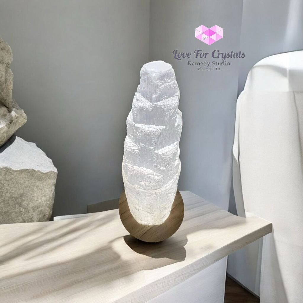 Selenite Tower with Lamp Base (15 cm) 15cm Random Piece Selenite