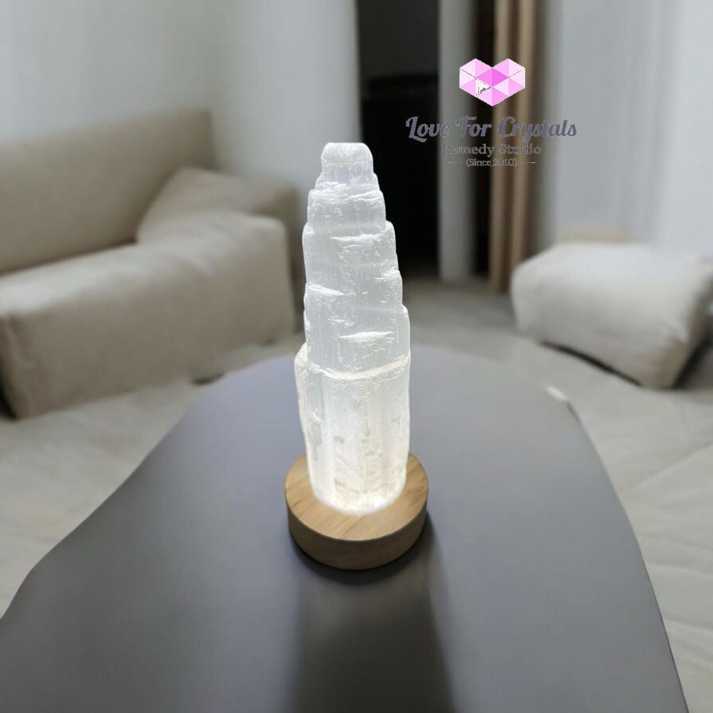 Selenite Tower with Lamp Base (15 cm) 15cm Random Piece Selenite