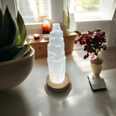 Selenite Tower with Lamp Base (15 cm) 15cm Random Piece Selenite