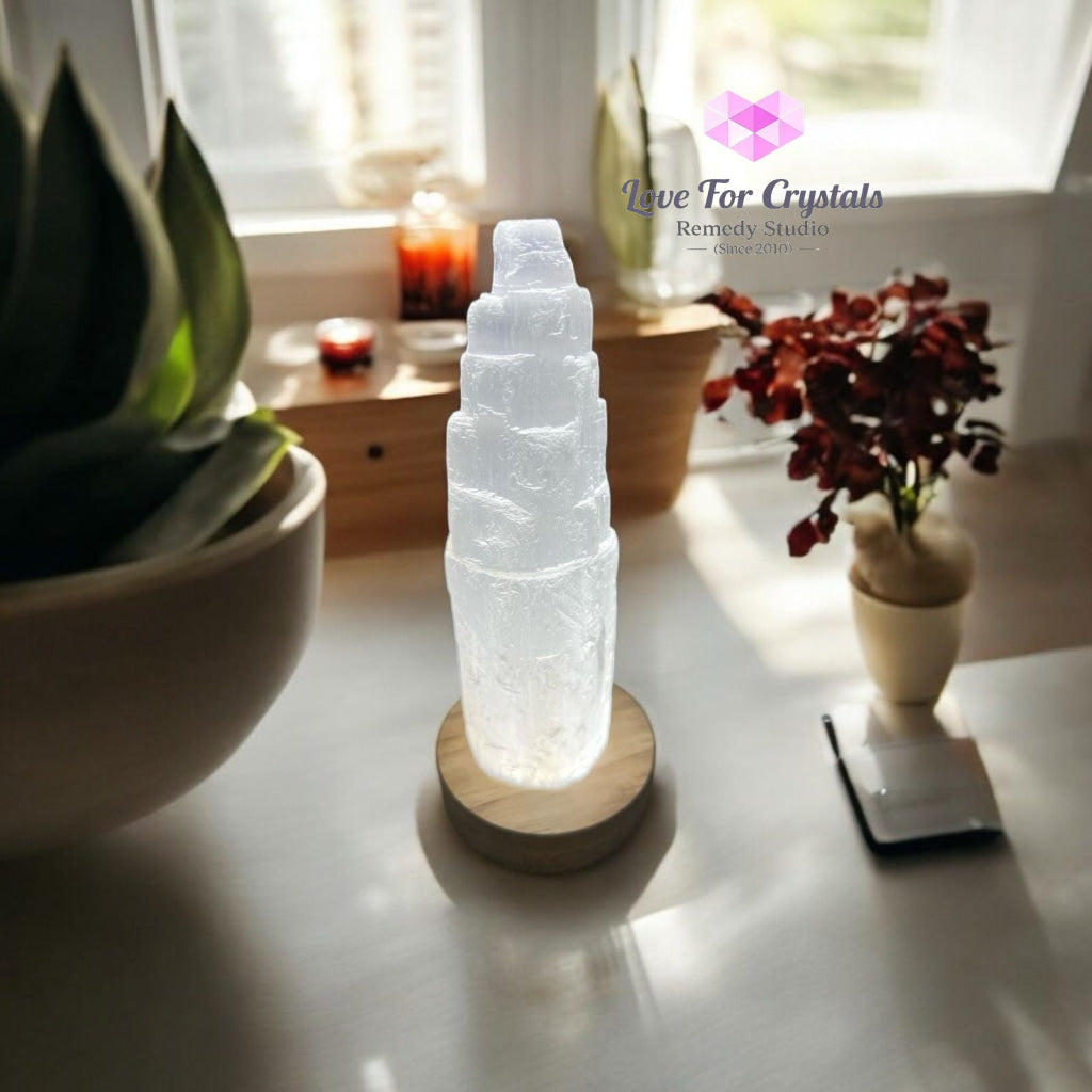 Selenite Tower with Lamp Base (15 cm) 15cm Random Piece Selenite