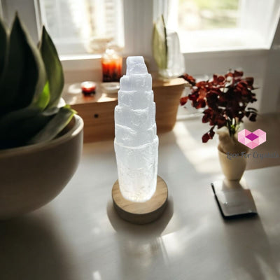 Selenite Tower with Lamp Base (15 cm) 15cm Random Piece Selenite