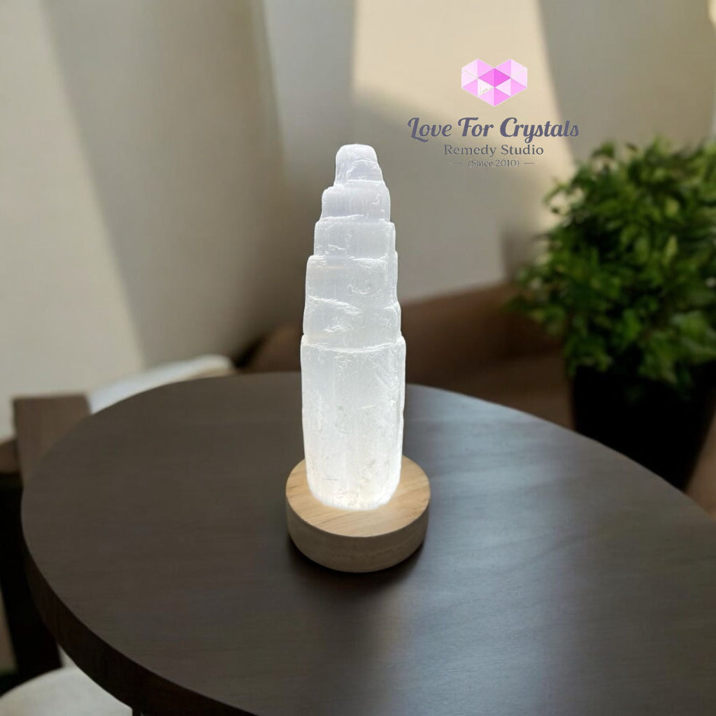 Selenite Tower with Lamp Base (15 cm) 15cm Random Piece Selenite