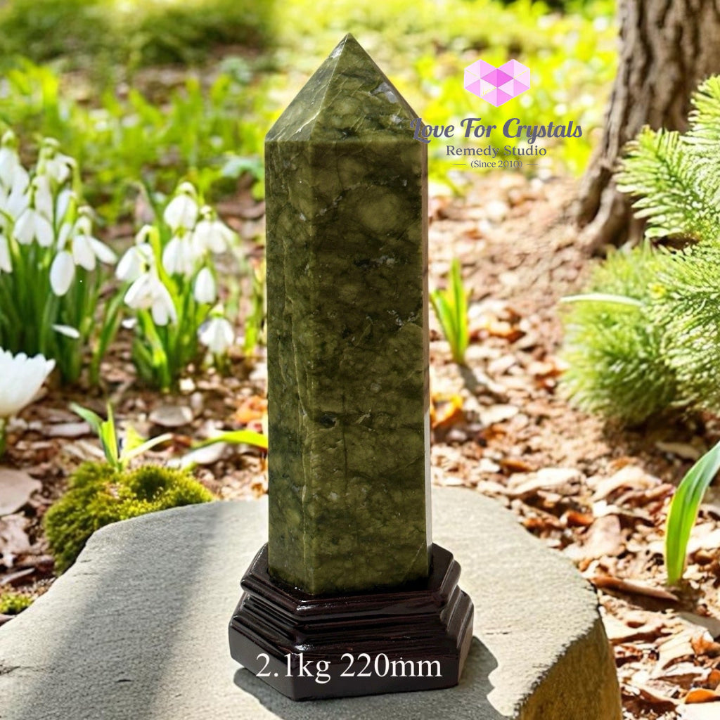 Serpentine Jade Anchor Pointer with Wooden Stand 2.1kg 220mm Jade