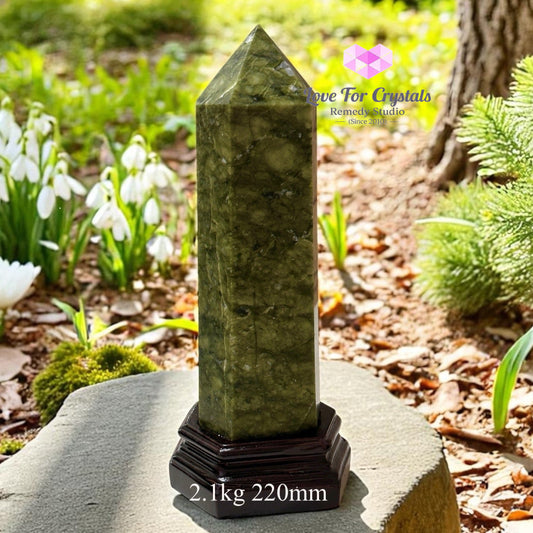 Serpentine Jade Anchor Pointer with Wooden Stand 2.1kg 220mm Jade