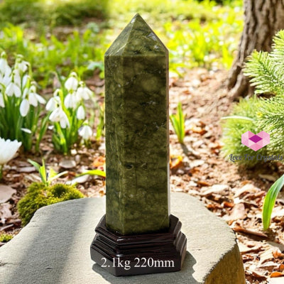 Serpentine Jade Anchor Pointer with Wooden Stand 2.1kg 220mm Jade