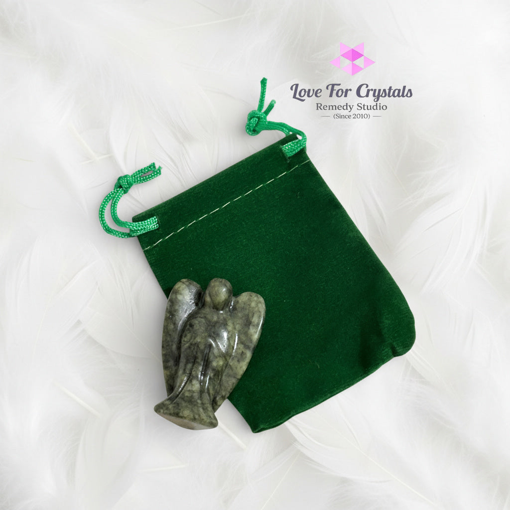 Serpentine Jade Pocket Angel 50mm (Archangel Raphael’s Blessings) Random Piece (50mm) with Velvet Pouch Angel