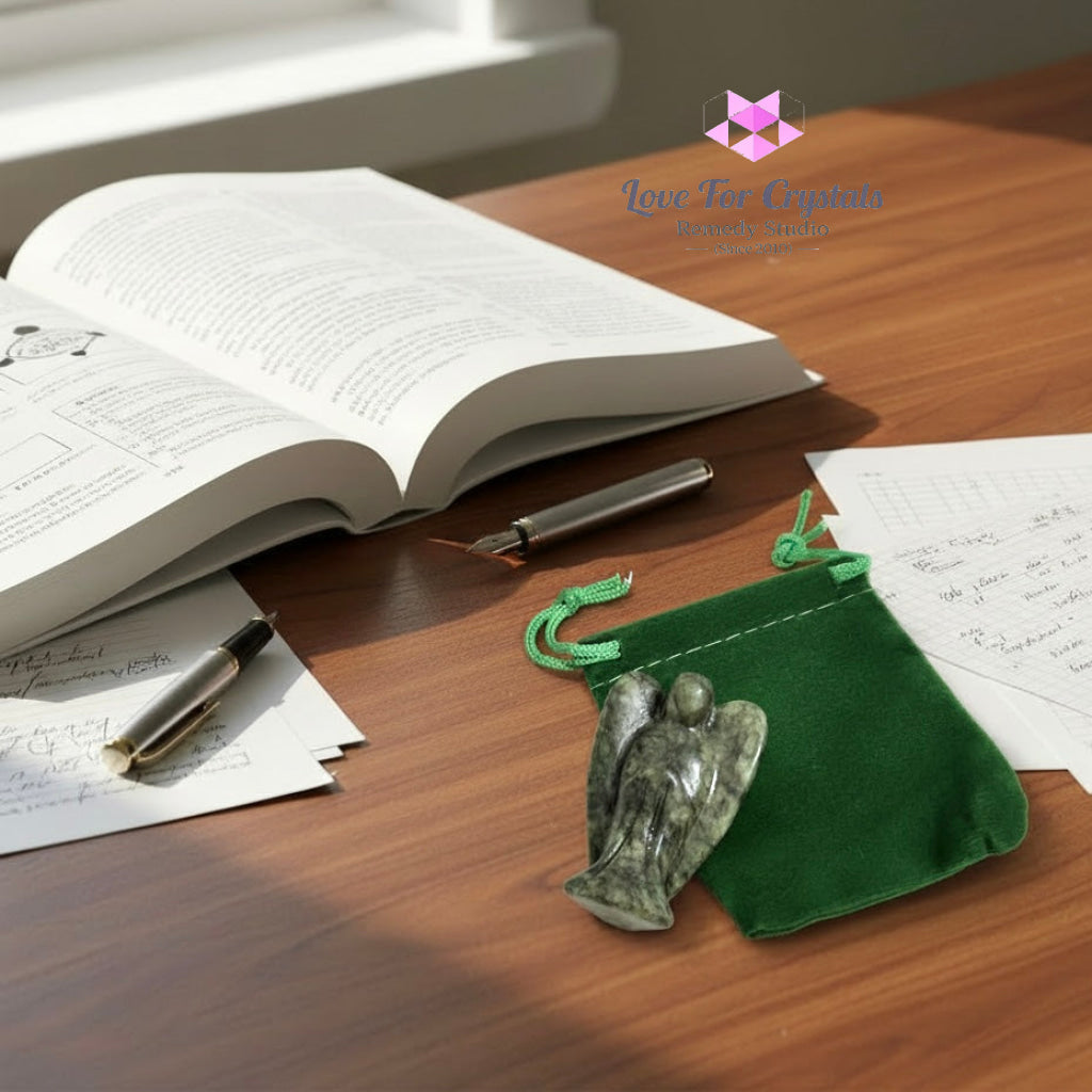 Serpentine Jade Pocket Angel 50mm (Archangel Raphael’s Blessings) Random Piece (50mm) with Velvet Pouch Angel