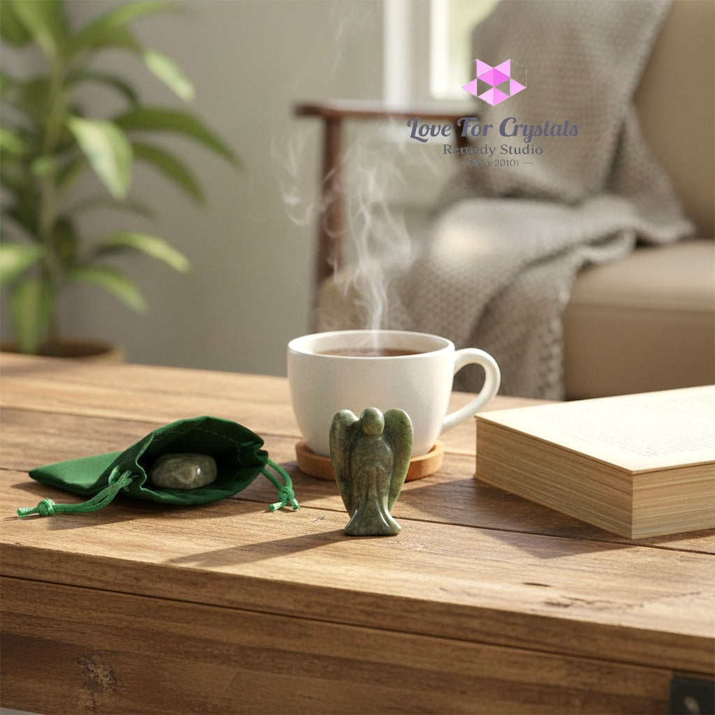 Serpentine Jade Pocket Angel 50mm (Archangel Raphael’s Blessings) Random Piece (50mm) with Velvet Pouch Angel