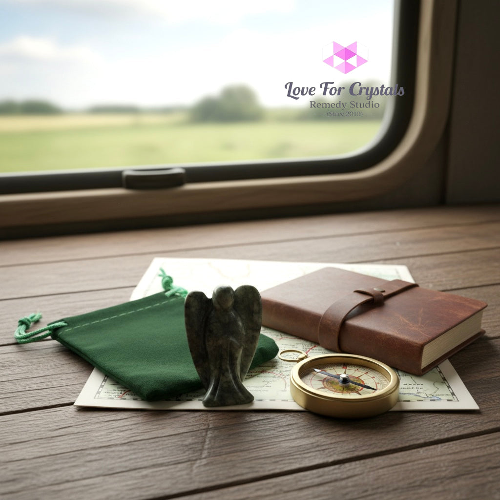 Serpentine Jade Pocket Angel 50mm (Archangel Raphael’s Blessings) Random Piece (50mm) with Velvet Pouch Angel